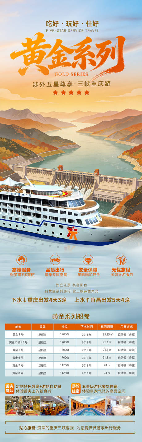 源文件下载【享设计】搜索编号：84730035529863304【黄金系列长江三峡游轮海报长图】