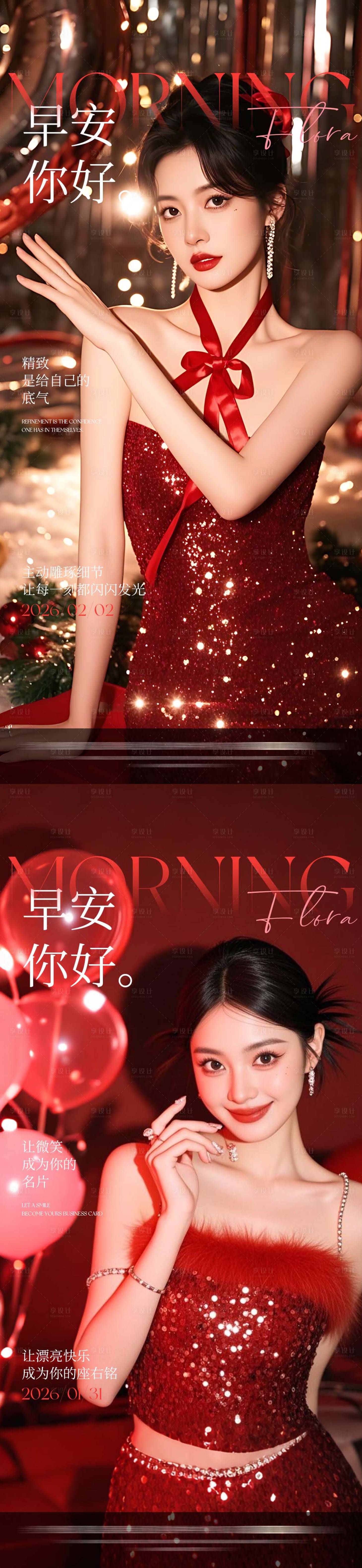 源文件下载【享设计】搜索编号：28440035318092590【医美红色早安海报】