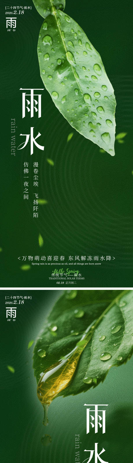 源文件下载【享设计】搜索编号：41230035317231963【雨水树叶节气海报】