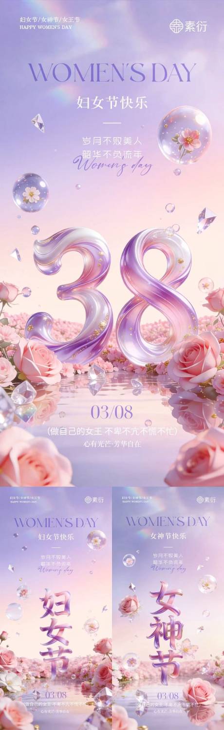 源文件下载【享设计】搜索编号：40050035492776390【38妇女节女神节大字海报】