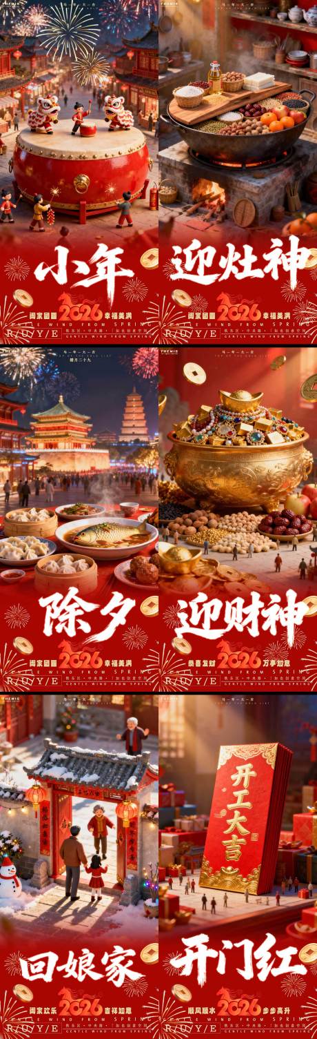 源文件下载【享设计】搜索编号：57350035428379398【小年除夕迎财神新年民俗系列海报】