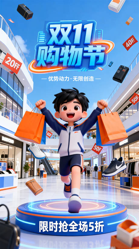 源文件下载【享设计】搜索编号：37270035326741020【双11购物节3D海报】