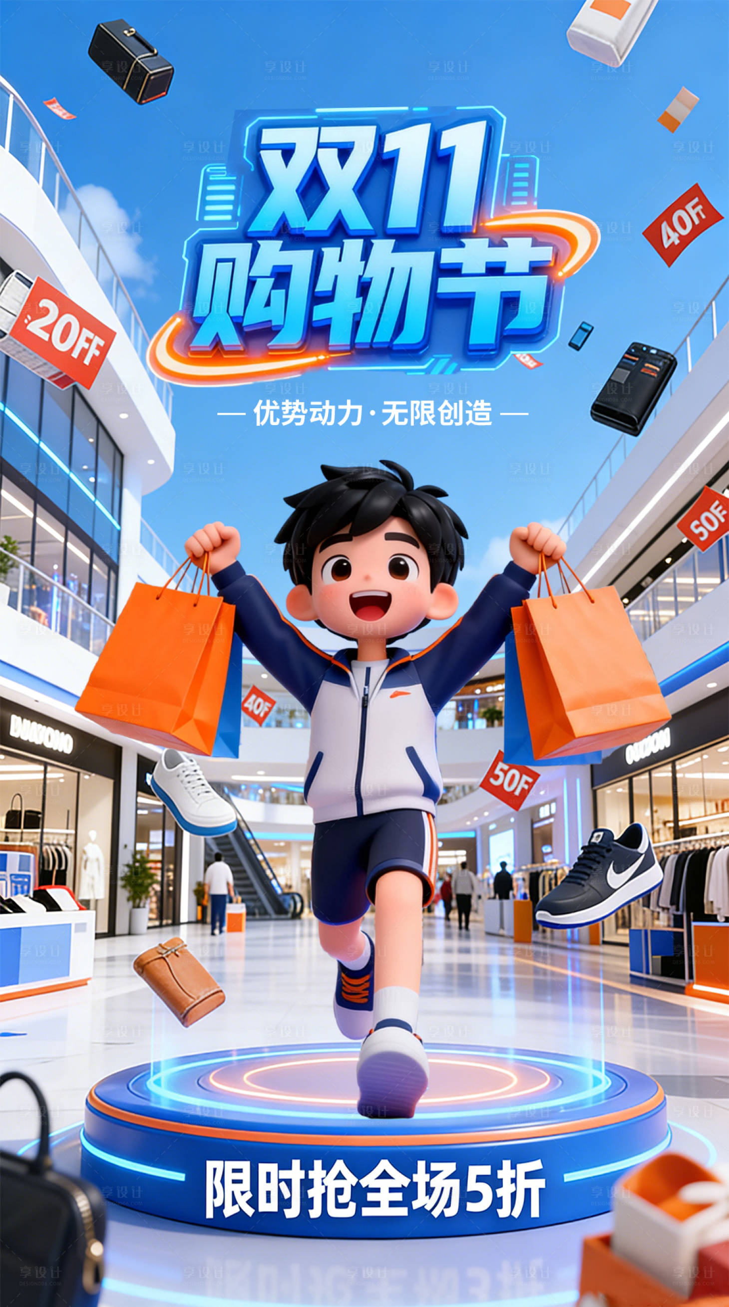 源文件下载【享设计】搜索编号：37270035326741020【双11购物节3D海报】