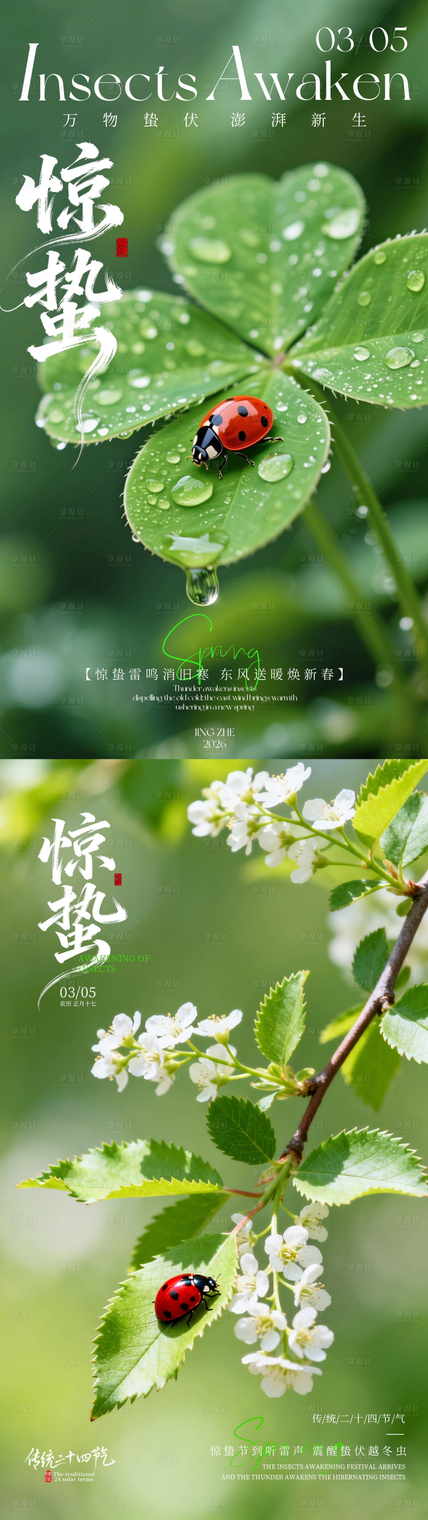 源文件下载【享设计】搜索编号：49850035429014948【绿色写实风格二十四节气惊蛰宣传海报】