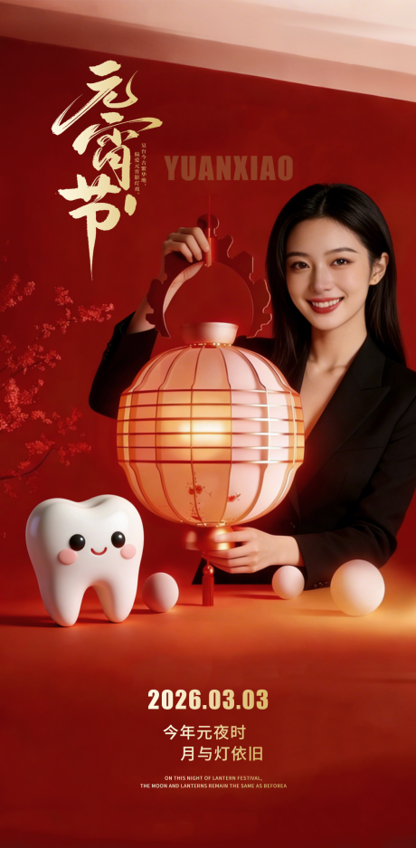 源文件下载【享设计】搜索编号：98800035535851994【元宵节医美口腔海报】