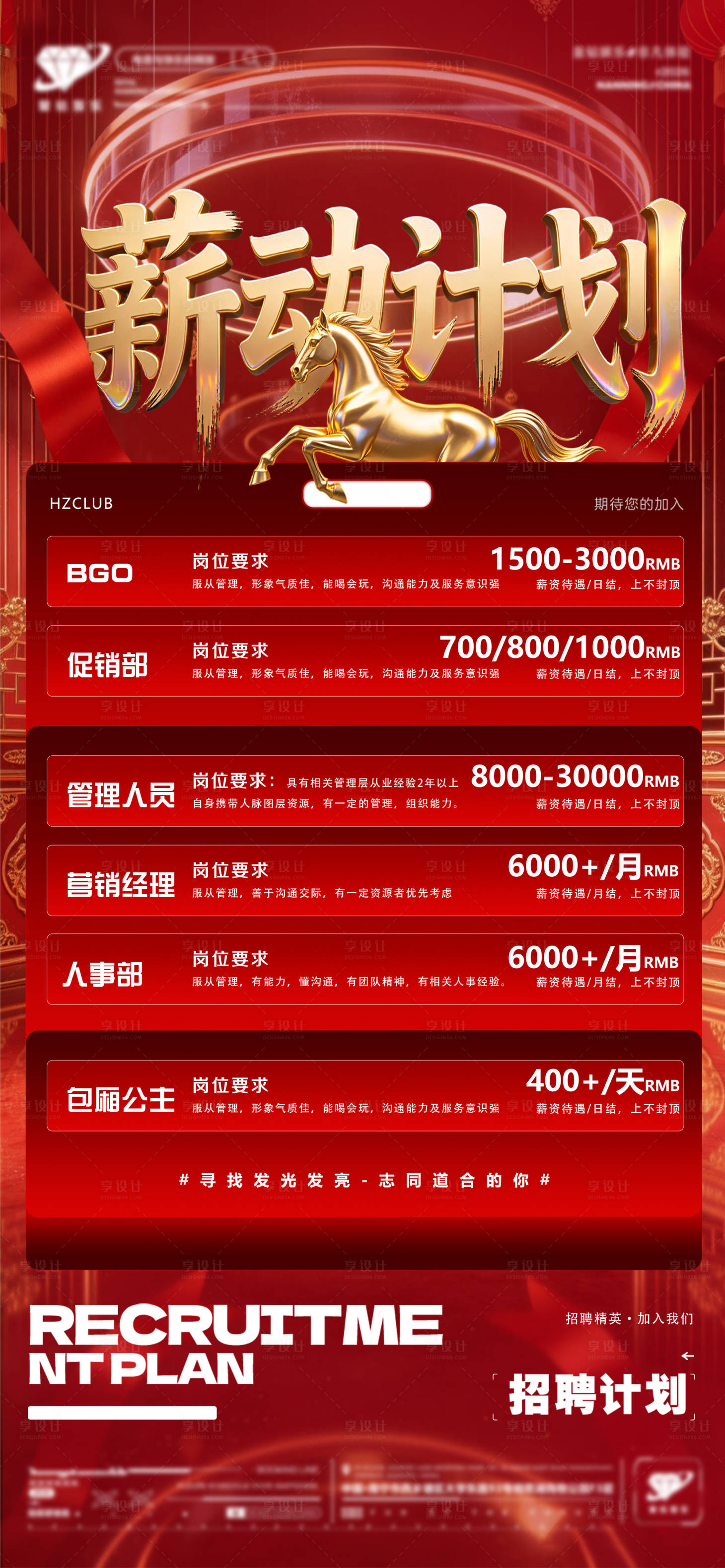 源文件下载【享设计】搜索编号：39780035483283634【马年酒吧招聘喜庆海报】