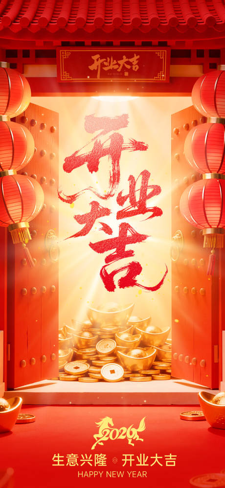 源文件下载【享设计】搜索编号：84720035498463361【红色马年开工大吉海报】