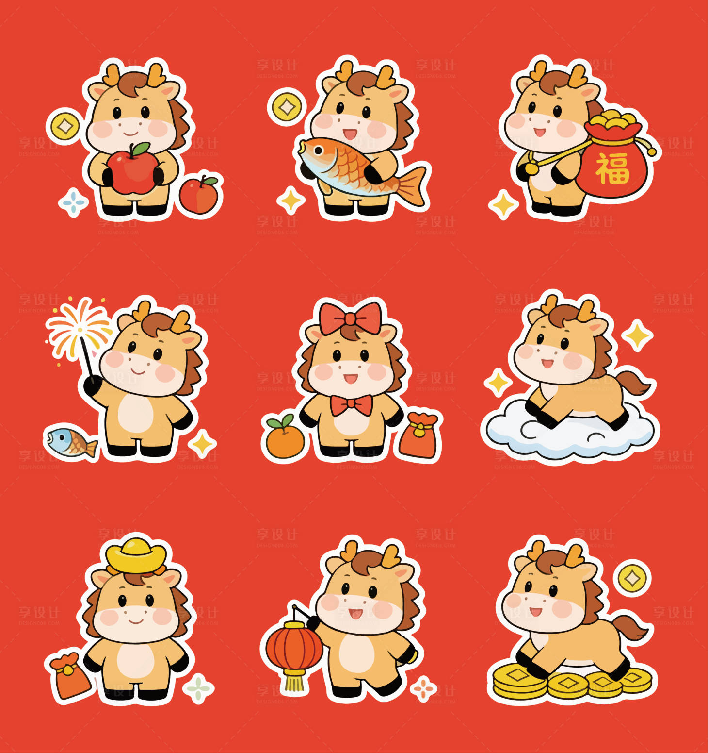 源文件下载【享设计】搜索编号：46780035358053701【新年马ip卡通贴纸】