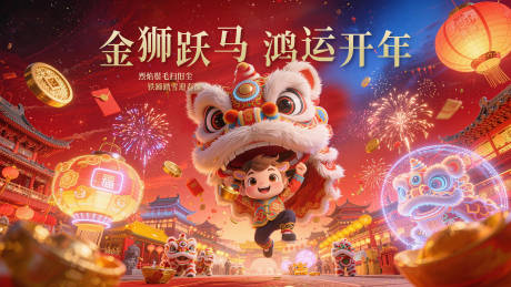 源文件下载【享设计】搜索编号：61260035369655763【新春佳节舞狮子年会活动背景板】