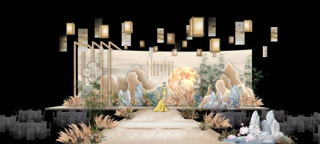源文件下载【享设计】搜索编号：90320035577974276【新中式香槟婚礼舞台背景】