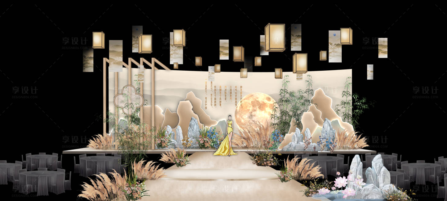 源文件下载【享设计】搜索编号：90320035577974276【新中式香槟婚礼舞台背景】