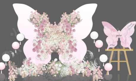 源文件下载【享设计】搜索编号：40930036047111426【蝴蝶生日背景堆头美陈】