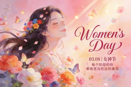 源文件下载【享设计】搜索编号：73010035623245110【38女神节插画唯美海报】