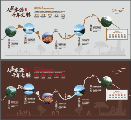 源文件下载【享设计】搜索编号：18300036122627473【水墨风时间轴历程文化墙背景板】