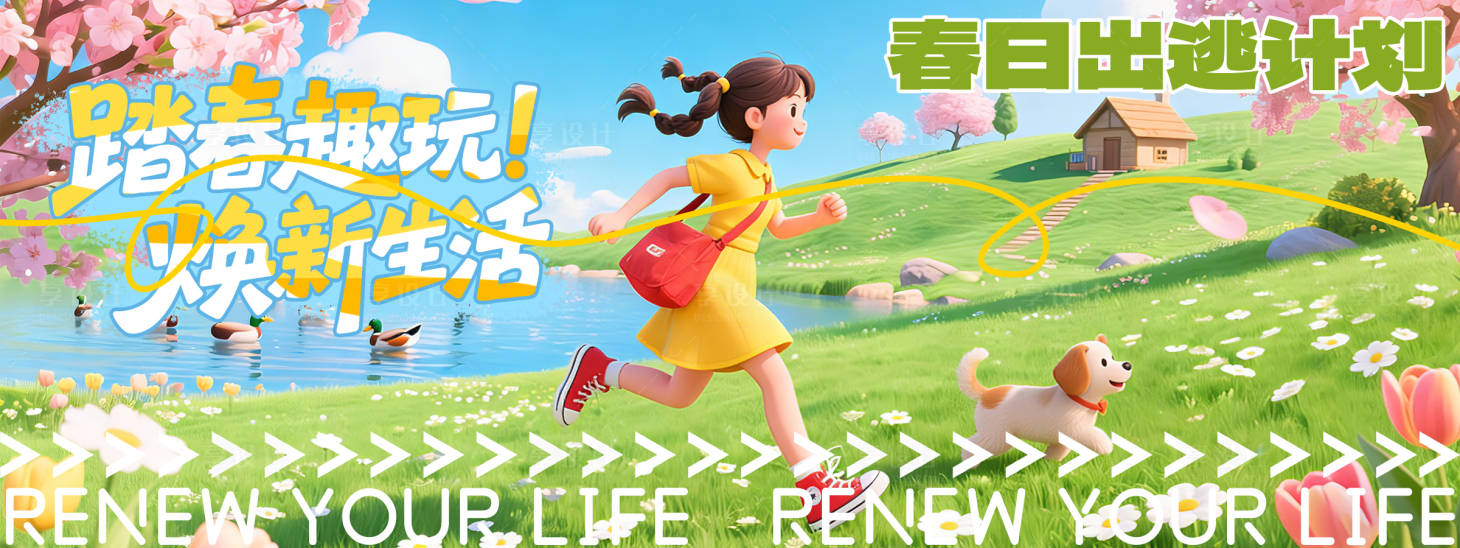 源文件下载【享设计】搜索编号：47620036142447683【踏春背景板】