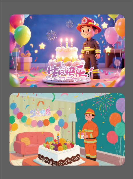 源文件下载【享设计】搜索编号：93100036121719191【消防员生日活动背景板】
