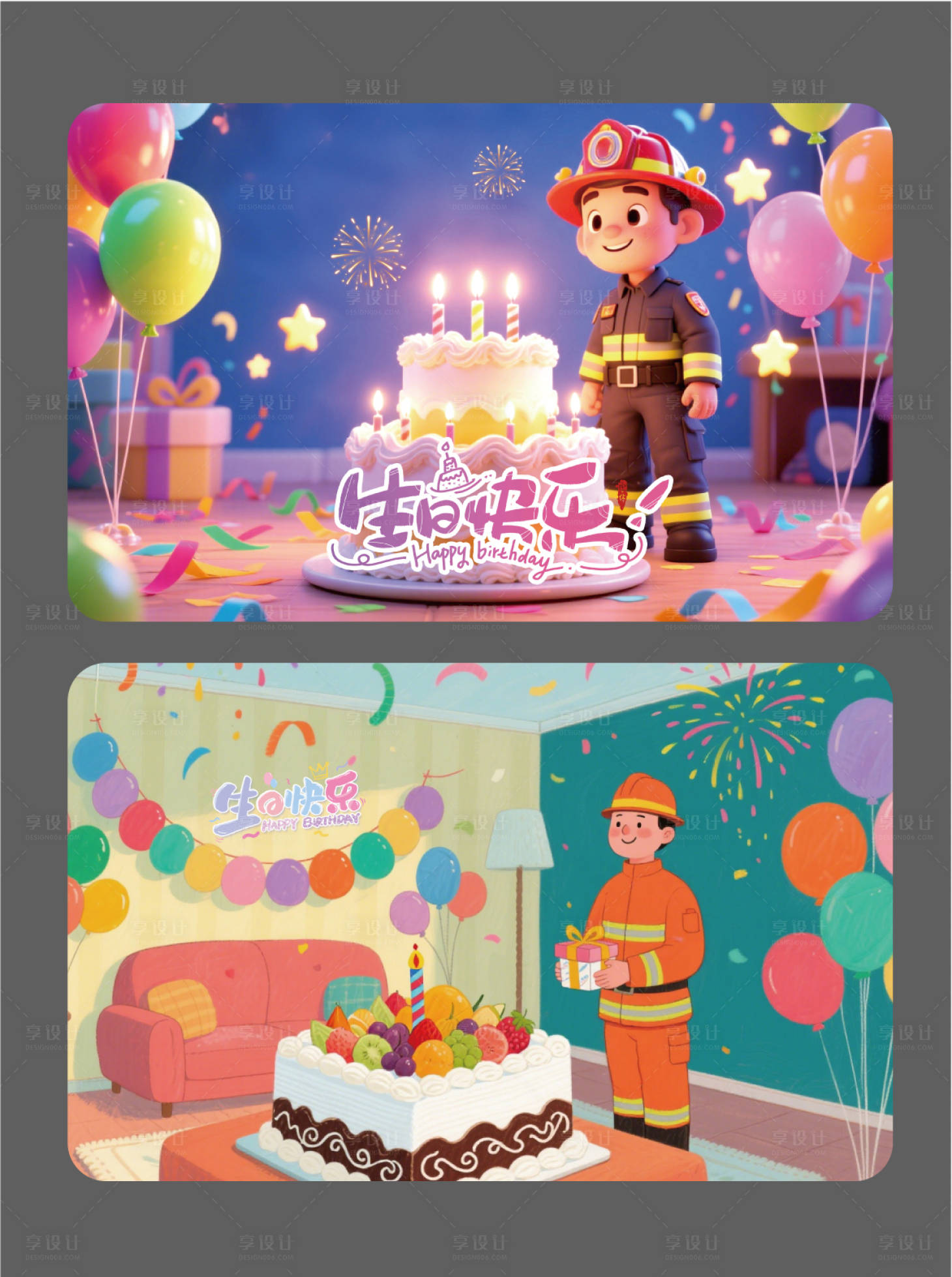 源文件下载【享设计】搜索编号：93100036121719191【消防员生日活动背景板】