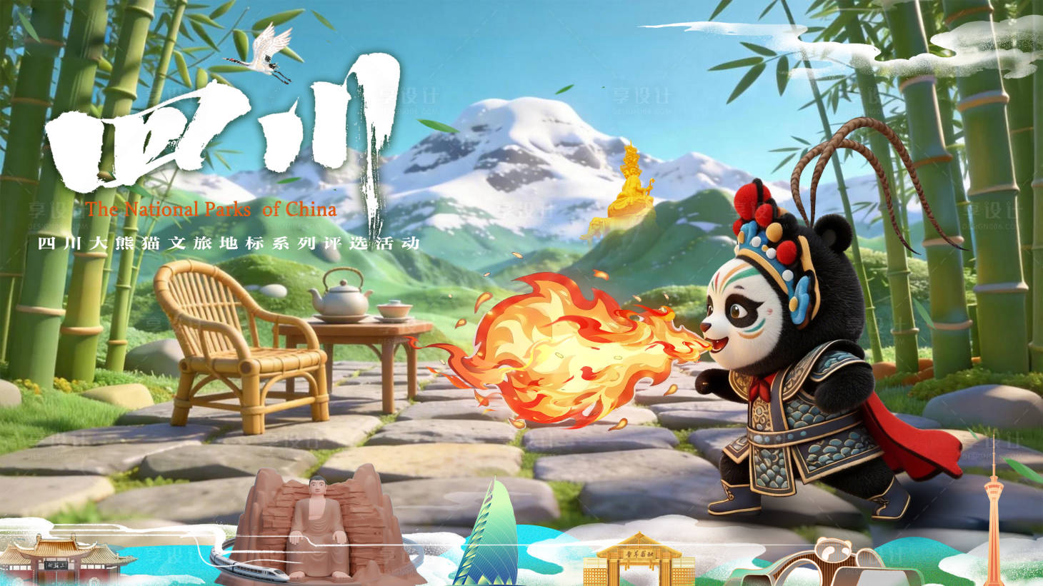 源文件下载【享设计】搜索编号：41320035638287029【川剧变脸大熊猫文旅】