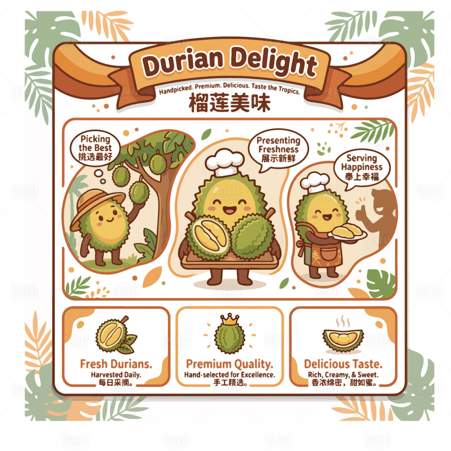源文件下载【享设计】搜索编号：63360035686143545【榴莲卡通形象活动背景板】