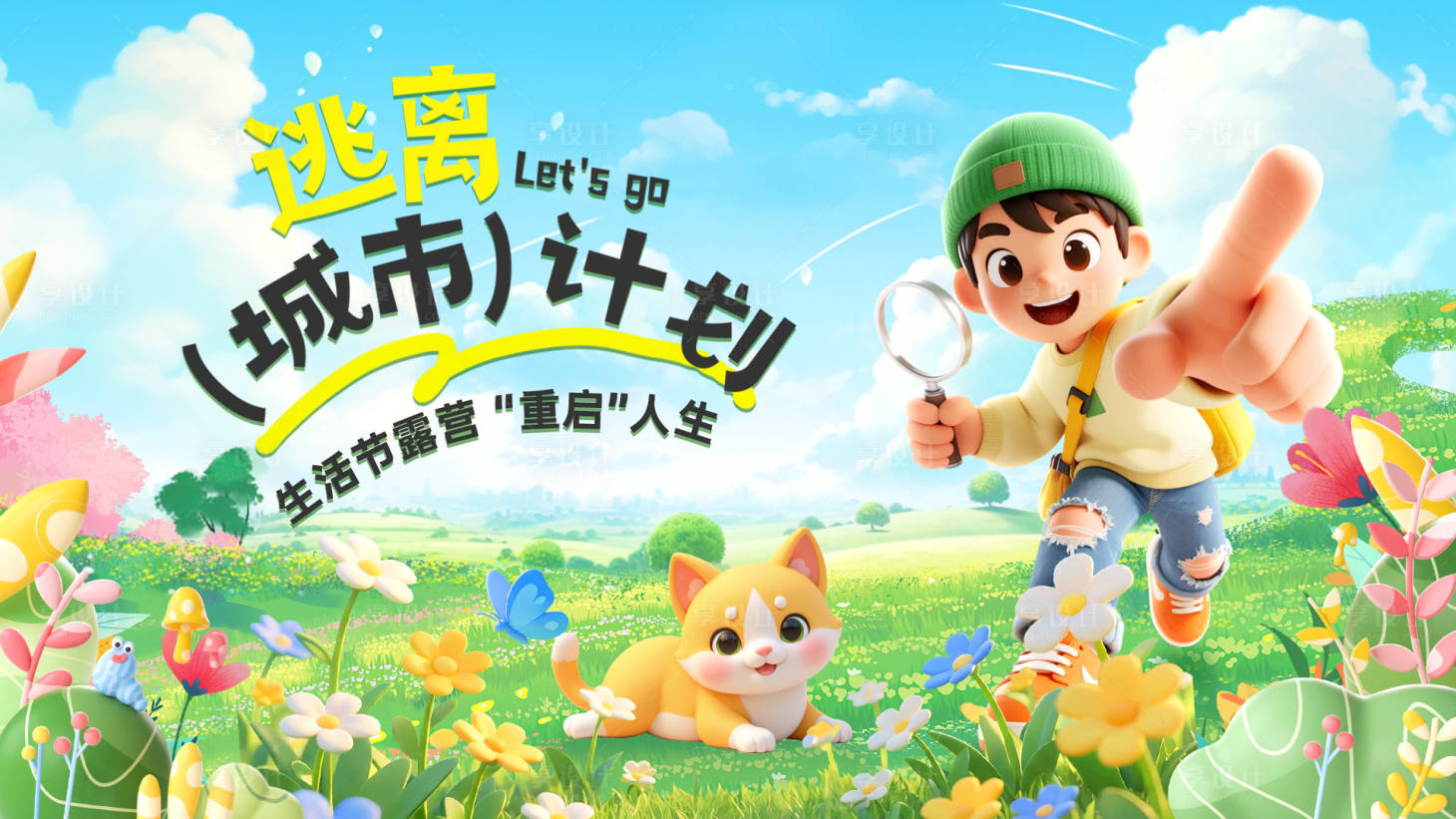 源文件下载【享设计】搜索编号：24100035731695657【踏青春日商场生活节宠物露营海报展板】
