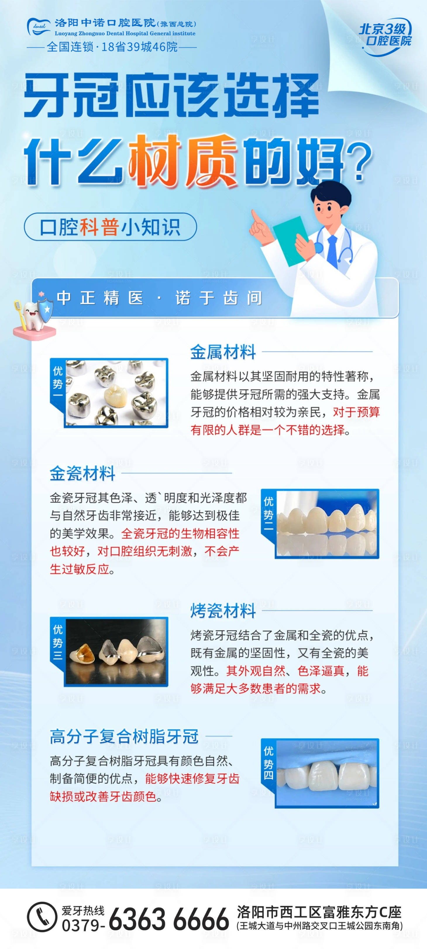 源文件下载【享设计】搜索编号：19570036072701036【口腔种植牙冠材质科普海报】