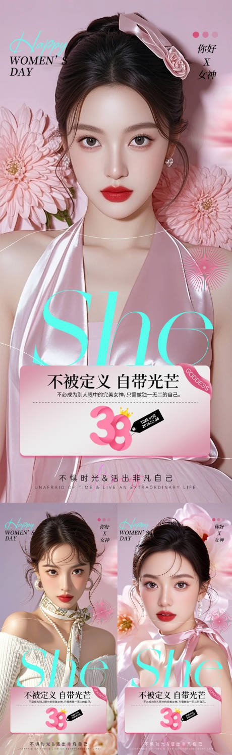 源文件下载【享设计】搜索编号：17100035614316094【医美女神节早安图系列海报】