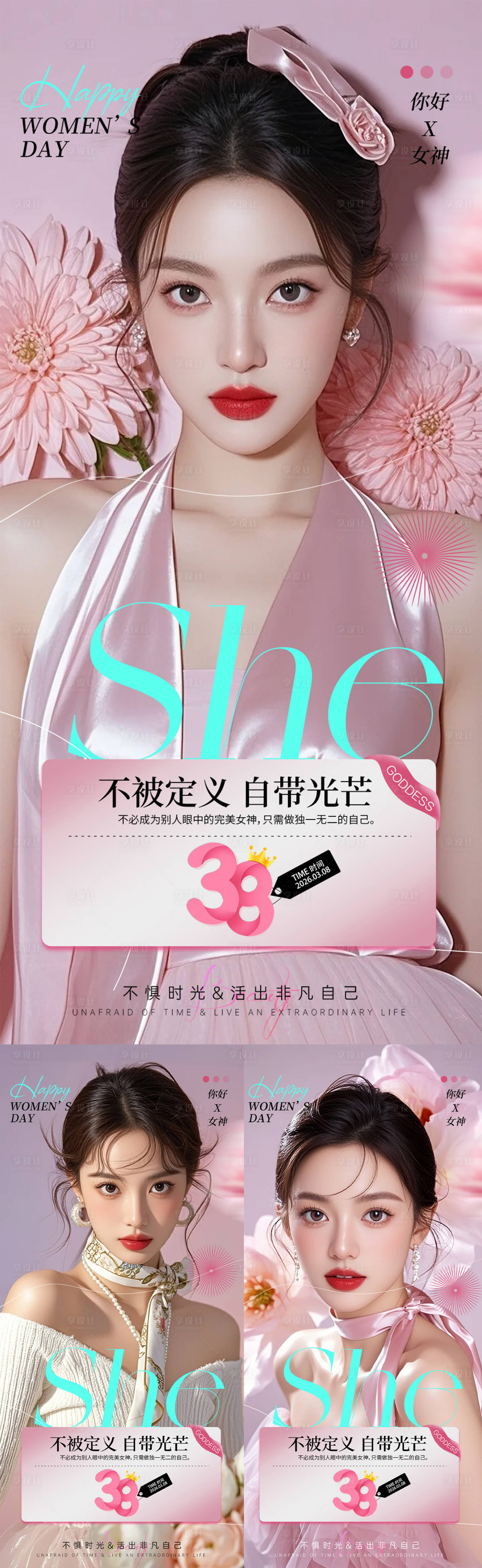 源文件下载【享设计】搜索编号：17100035614316094【医美女神节早安图系列海报】