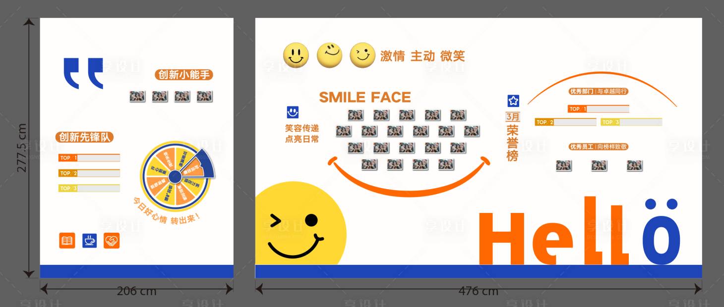 源文件下载【享设计】搜索编号：94620036119299109【温馨笑脸墙风采墙员工墙照片墙】