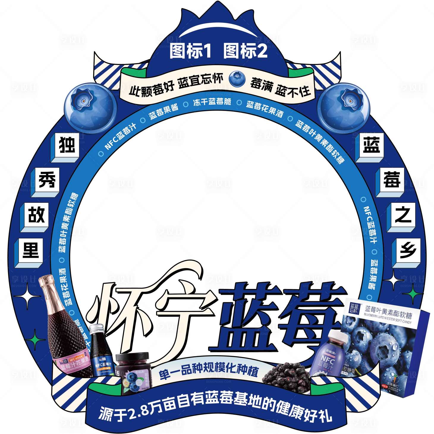 源文件下载【享设计】搜索编号：70500035850289348【蓝莓主题拍照框背景卡头】