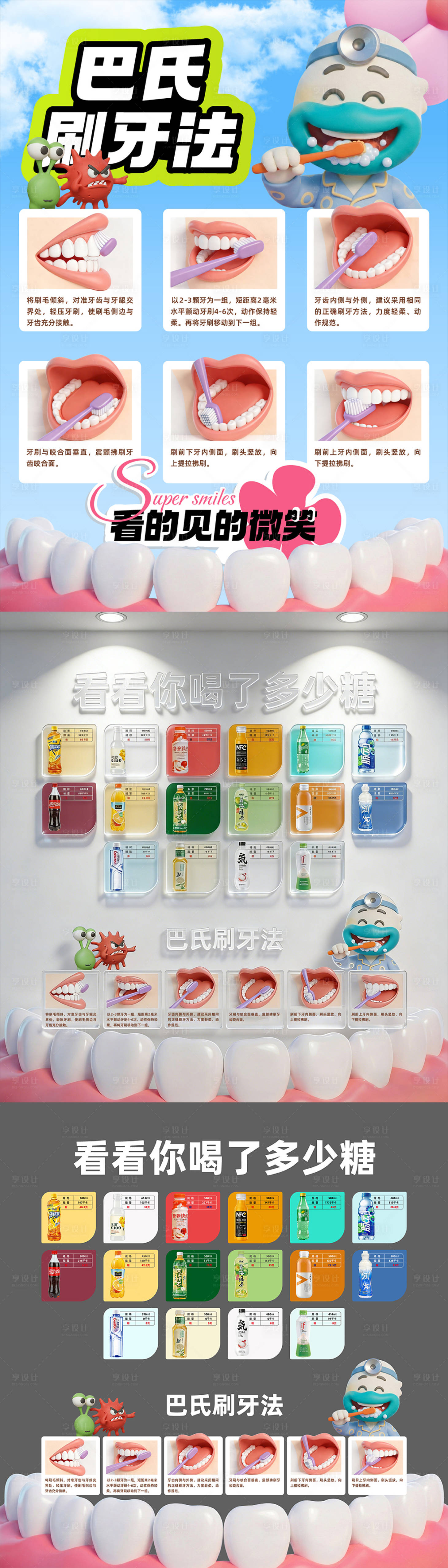 源文件下载【享设计】搜索编号：76960035930273563【口腔巴氏刷牙法及含糖量背景板】