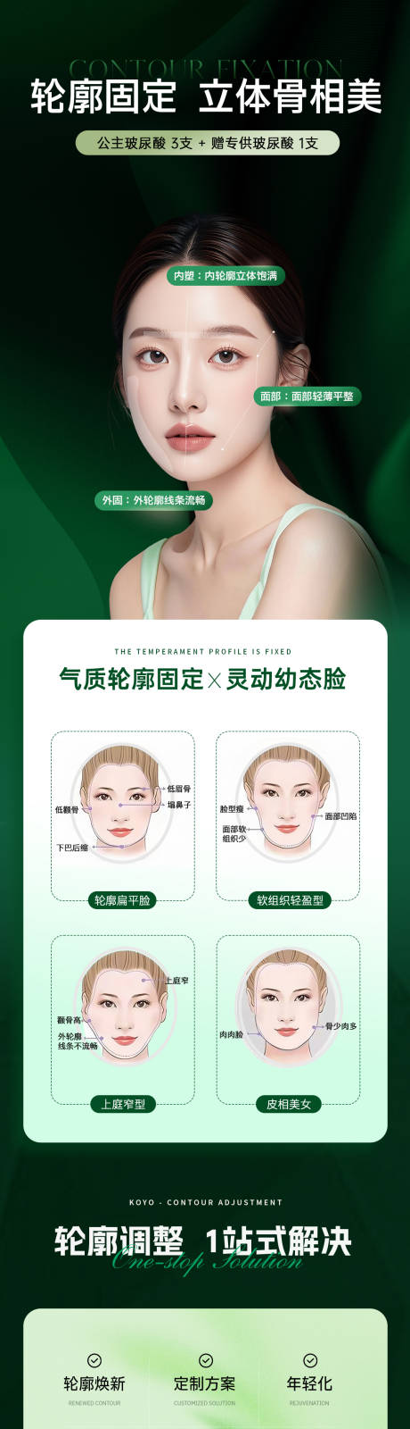 源文件下载【享设计】搜索编号：13600036087088317【简约高级轻奢绿医美轮廓固定品牌详情页】