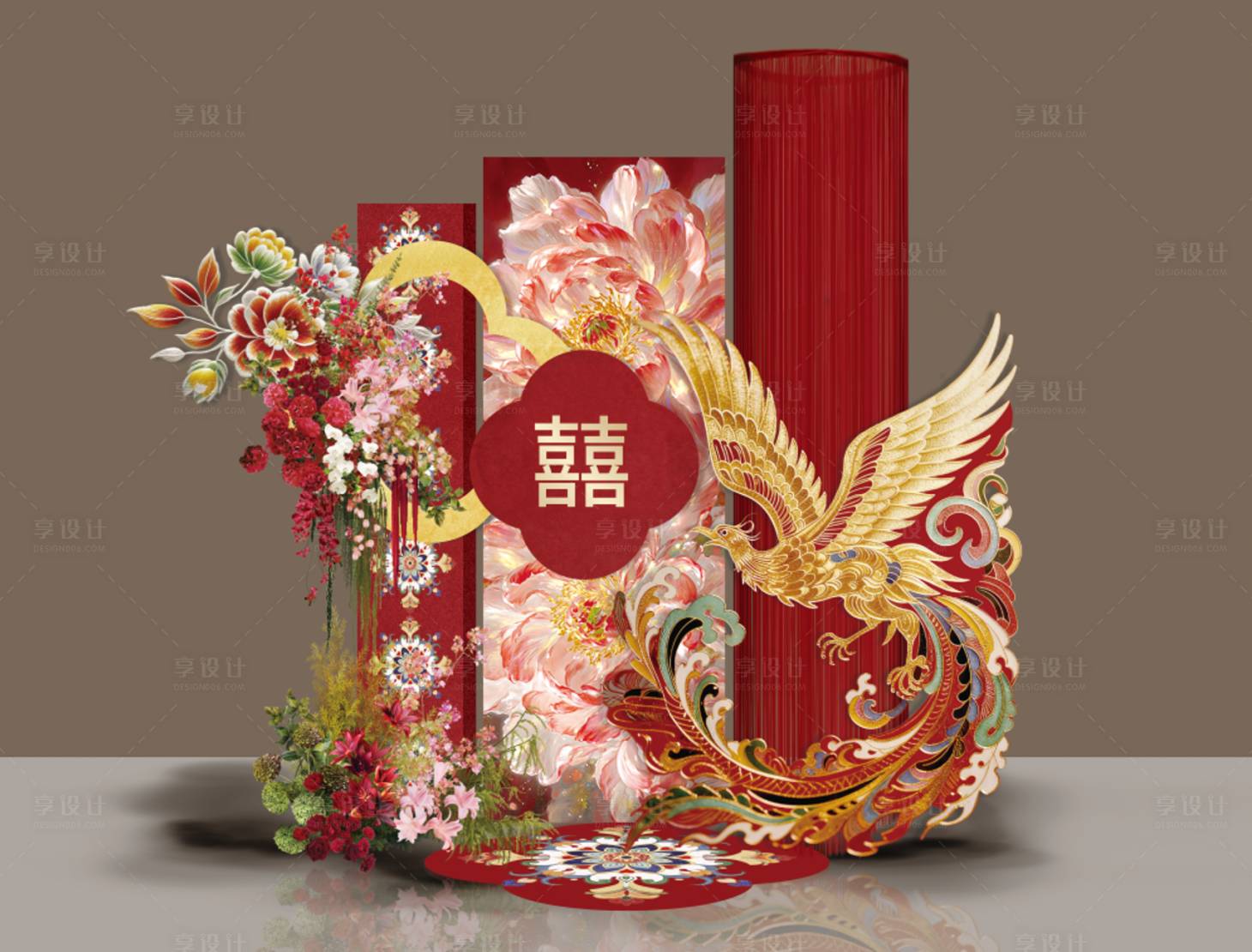 源文件下载【享设计】搜索编号：73240035761645458【中式龙凤婚礼背景】