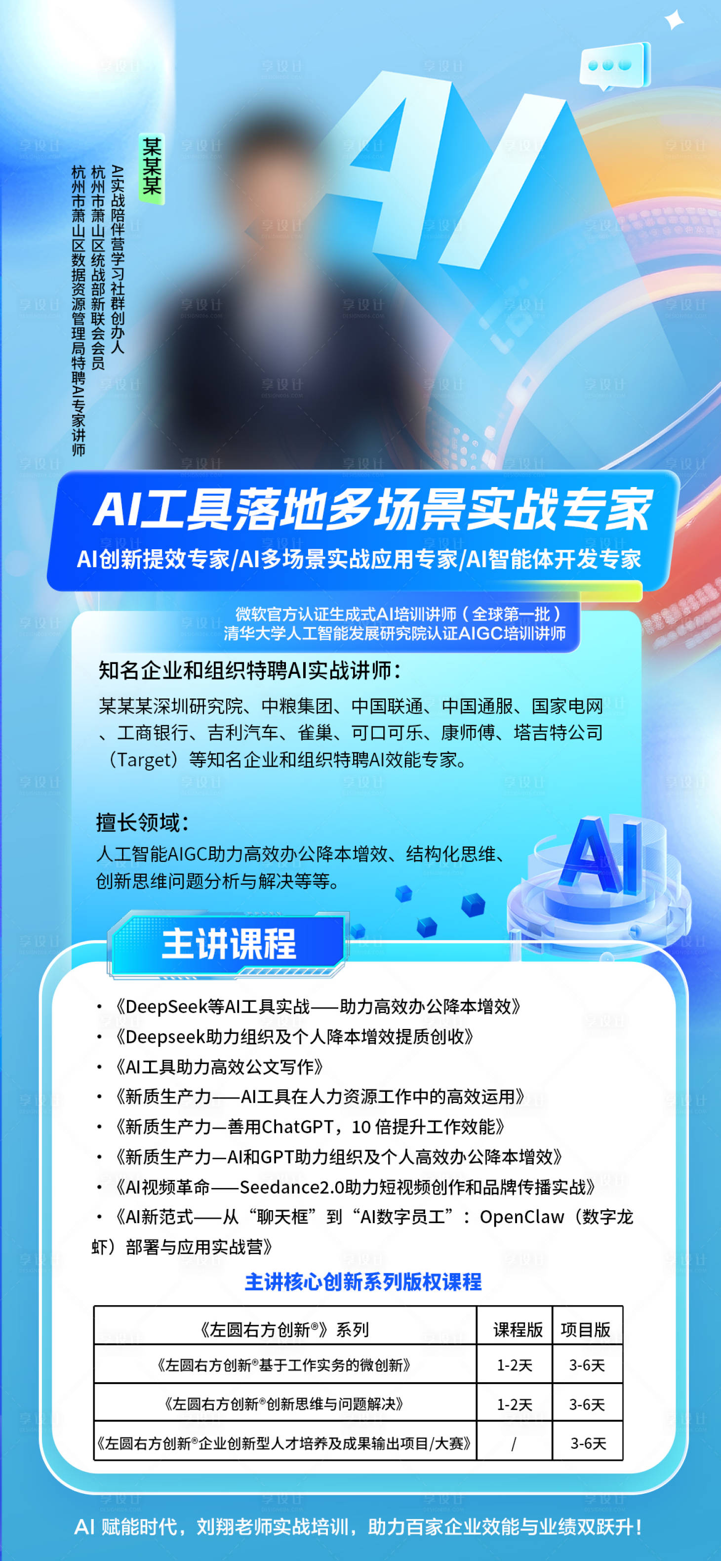 源文件下载【享设计】搜索编号：84310036067458301【AI培训讲师介绍海报】