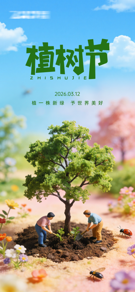 源文件下载【享设计】搜索编号：98330035784962749【312植树节微距海报】