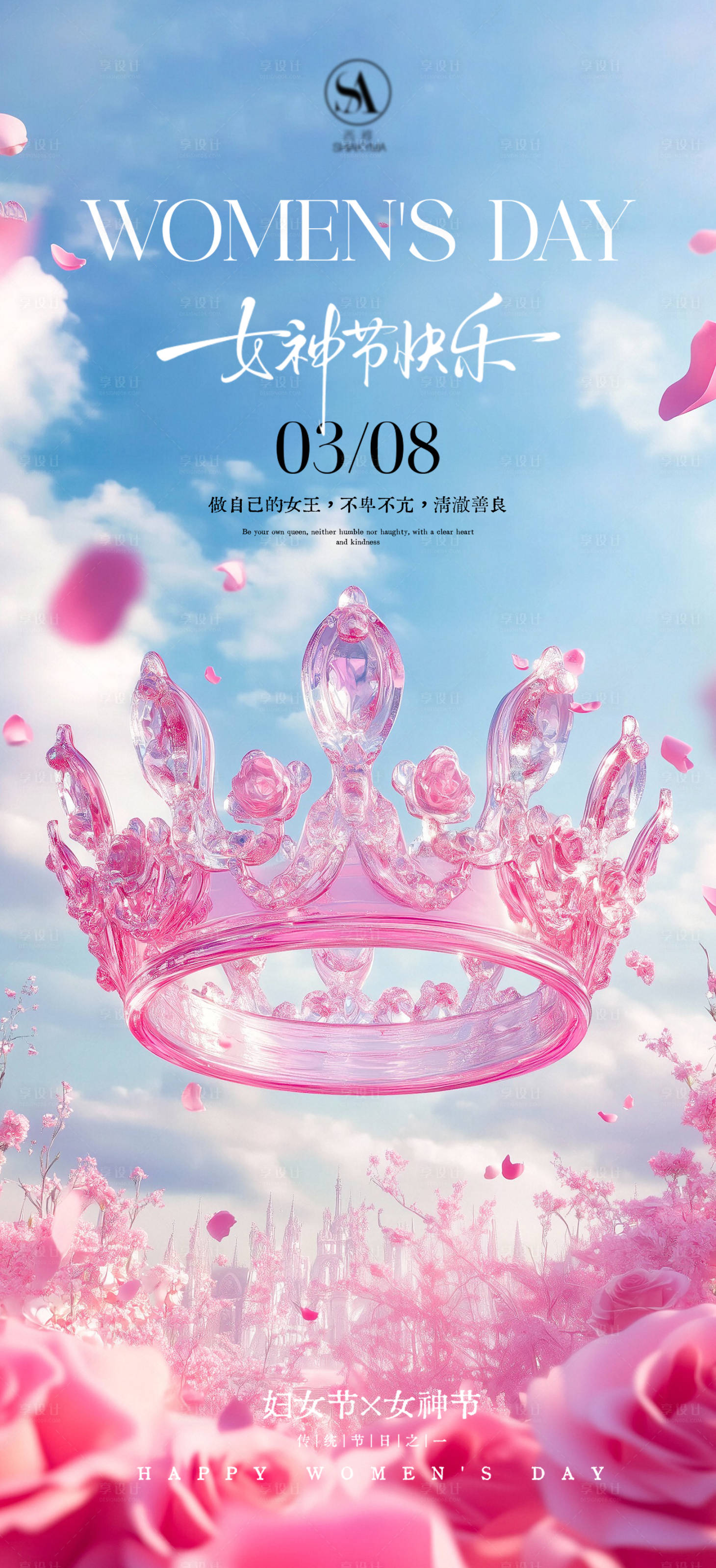 源文件下载【享设计】搜索编号：92350035663637499【38女神节国际妇女节女神节围感海报】