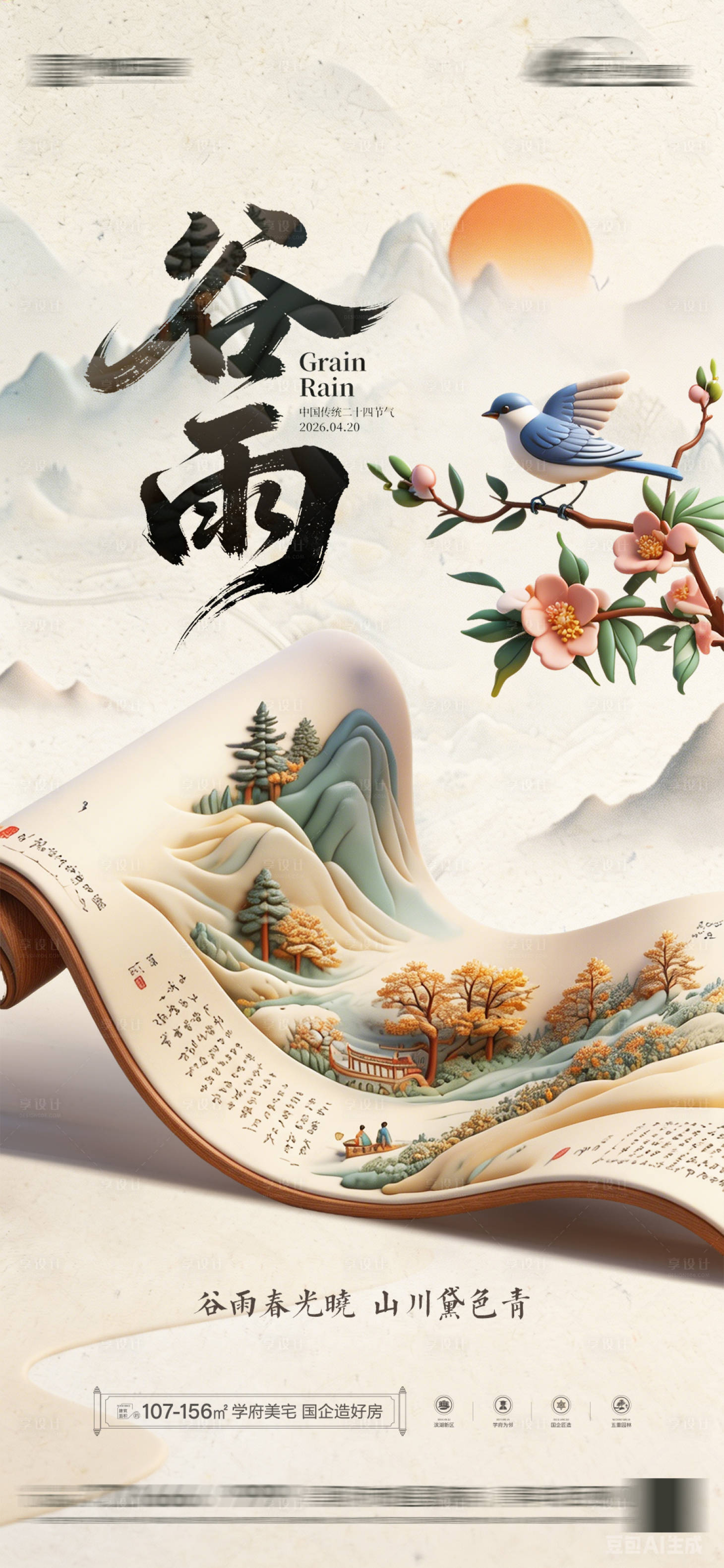 源文件下载【享设计】搜索编号：72180036155703933【谷雨节气海报】
