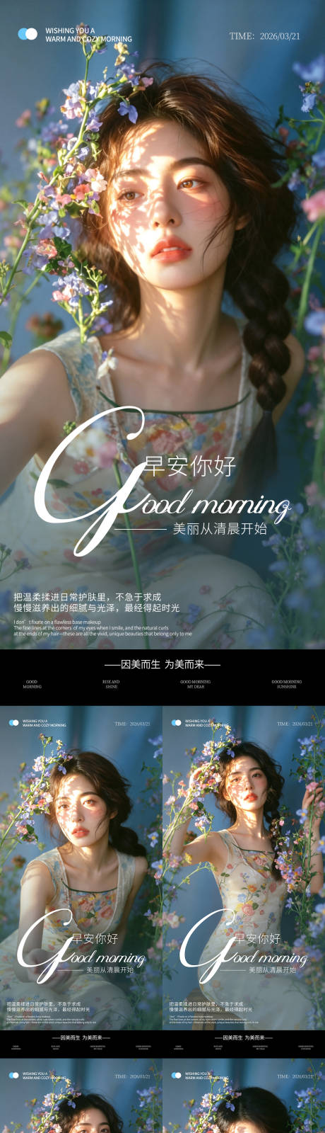 源文件下载【享设计】搜索编号：82380035888227989【早安美业繁花海报】
