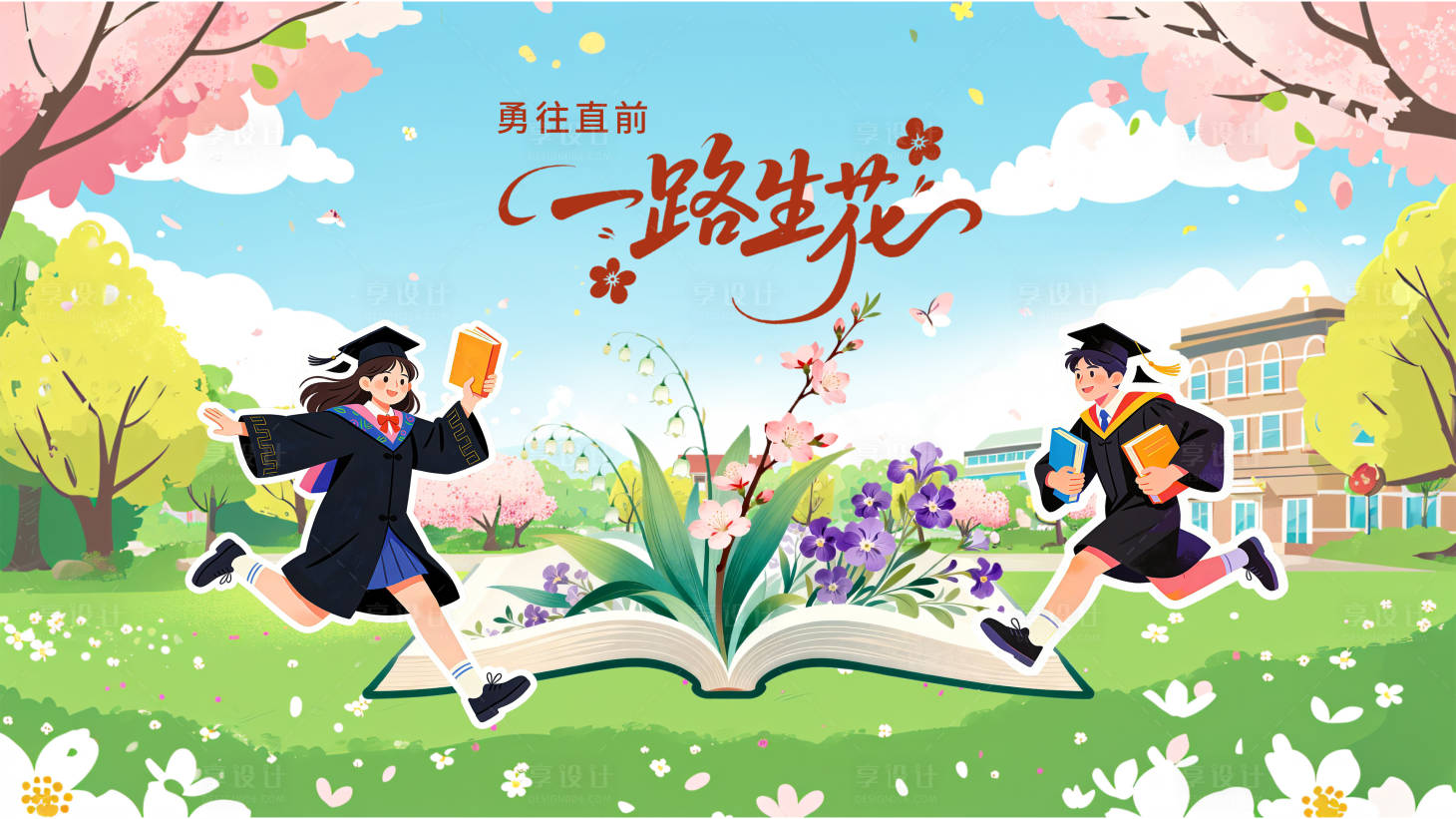 源文件下载【享设计】搜索编号：84890036136815105【毕业校园背景板】