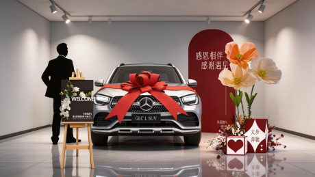 源文件下载【享设计】搜索编号：84620035954946927【汽车交车区交车仪式布置美陈展示】