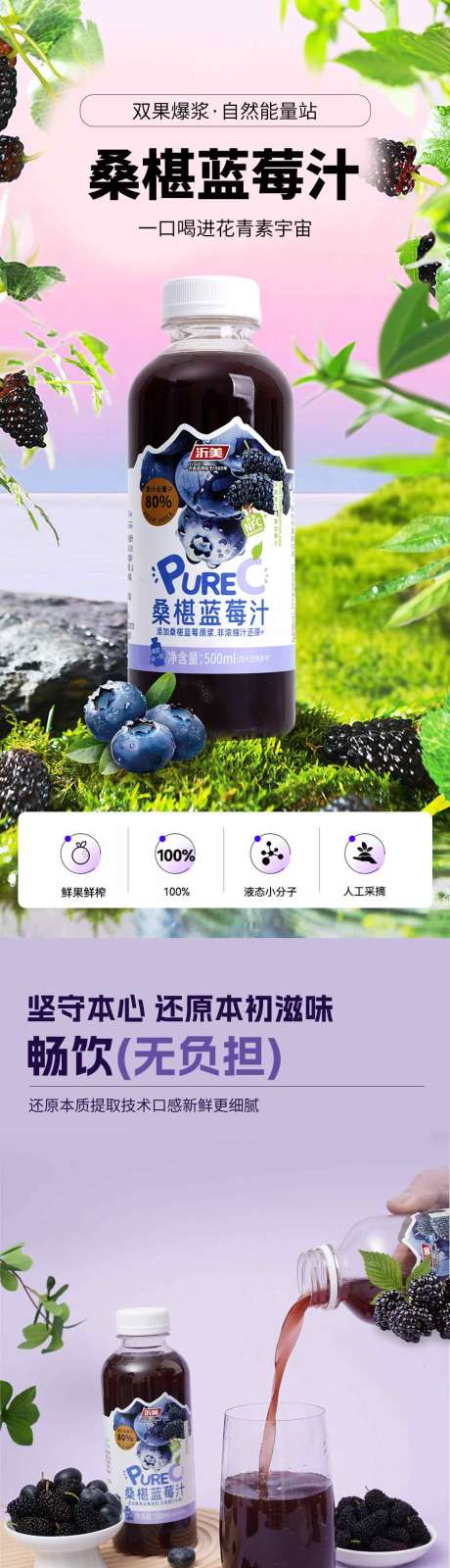 源文件下载【享设计】搜索编号：65410035808934994【桑葚蓝莓果汁饮料详情页】