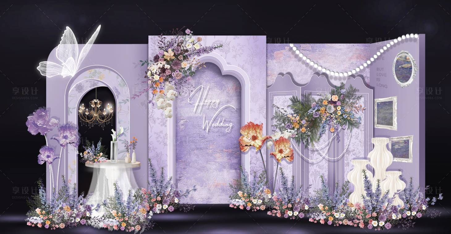 源文件下载【享设计】搜索编号：57640035713014204【紫色莫奈油画风婚礼背景】
