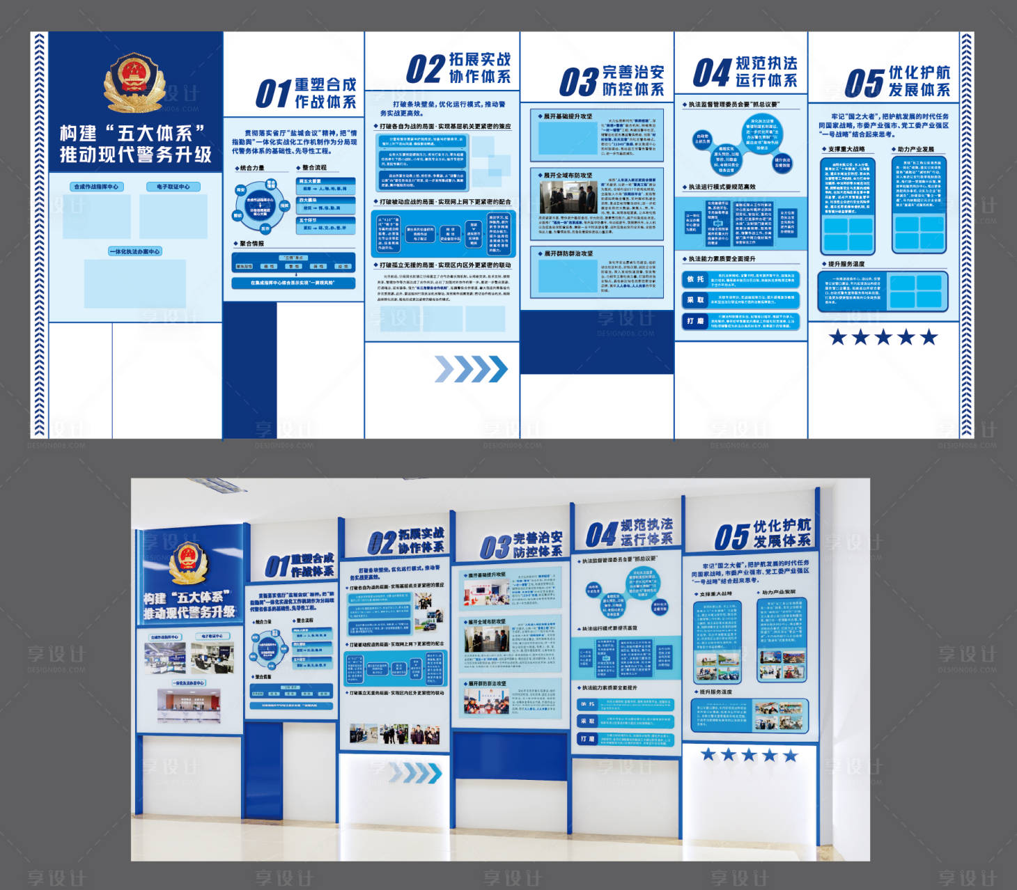 源文件下载【享设计】搜索编号：39440035674907170【警队体系文化墙】