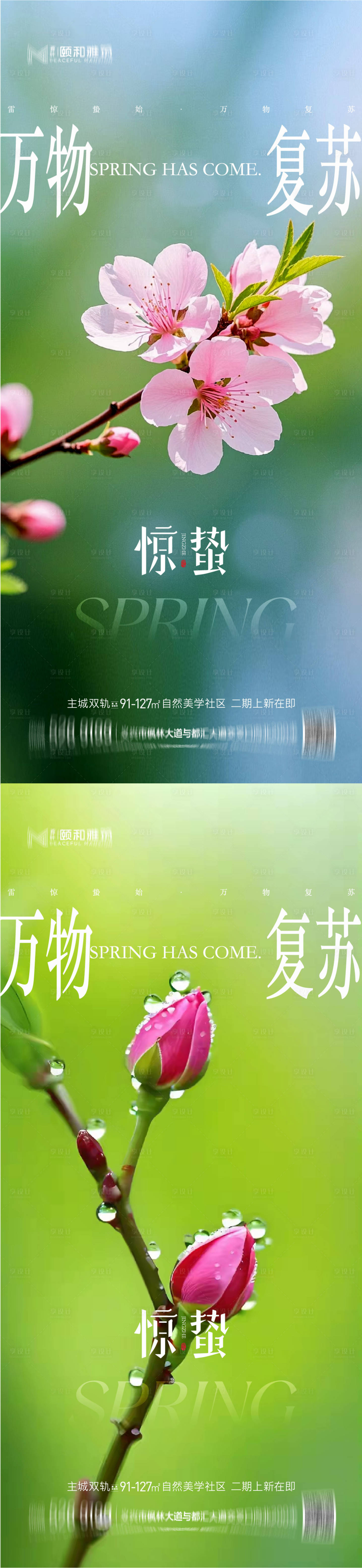 源文件下载【享设计】搜索编号：34550035599692341【惊蛰节气桃花梨花系列海报】