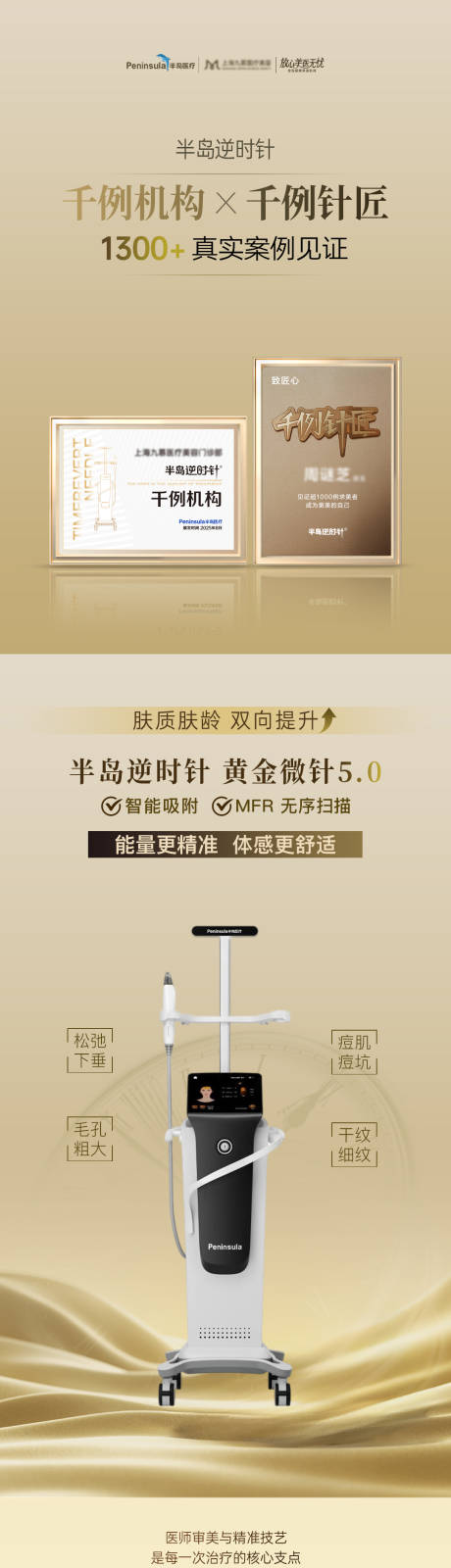 源文件下载【享设计】搜索编号：56290035846846032【医美半岛逆时针黄金微针科普品宣海报】