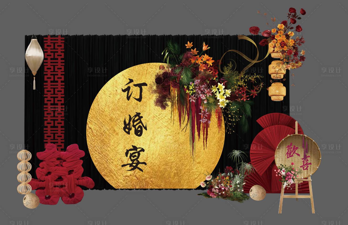 源文件下载【享设计】搜索编号：91240035827295286【中式婚礼美陈设计】