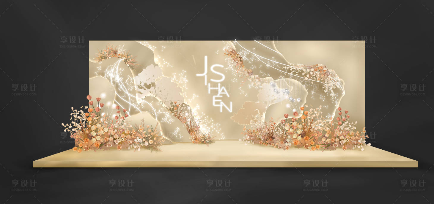 源文件下载【享设计】搜索编号：98620035710868516【新中式香槟色星空婚礼背景板】