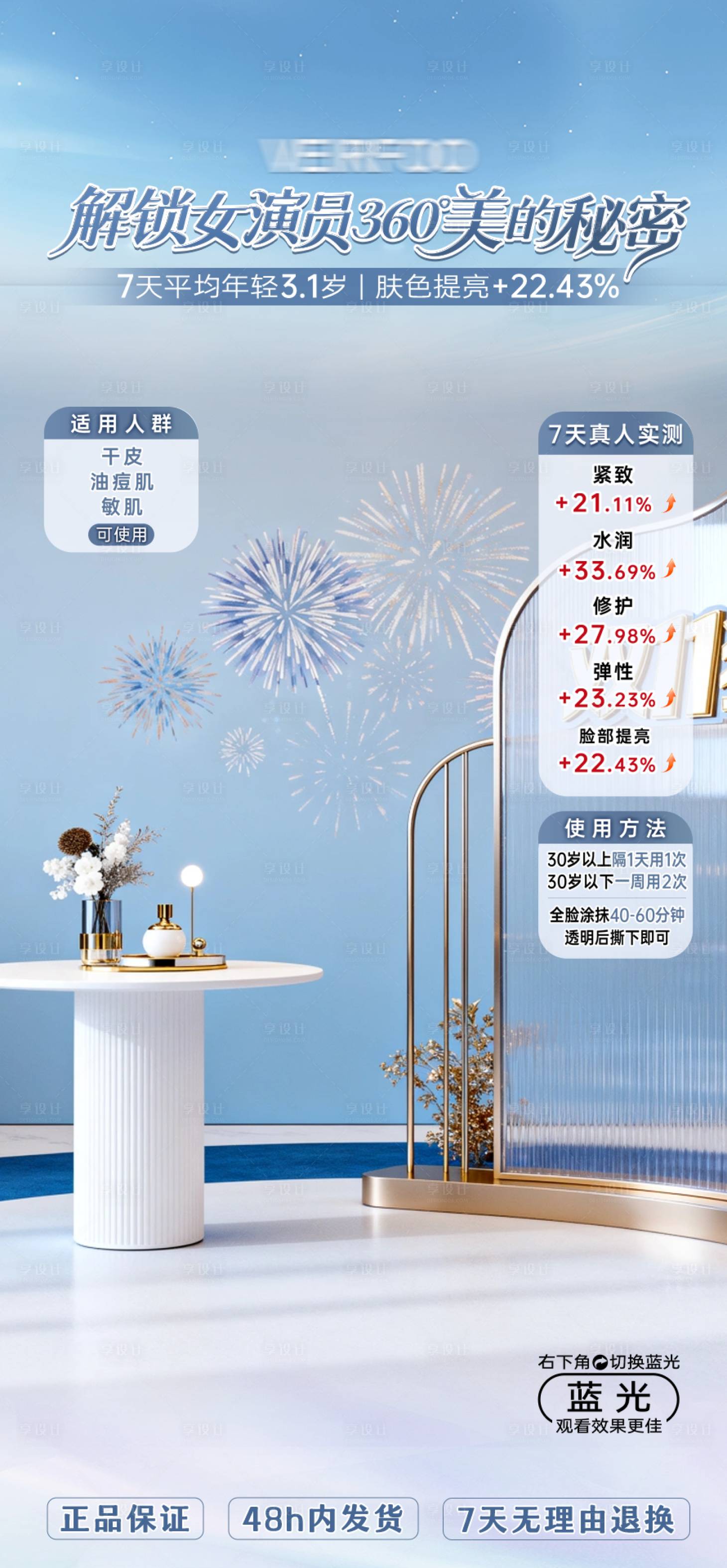 源文件下载【享设计】搜索编号：28200035918855774【直播间护肤美业品牌清新蓝色贴片】