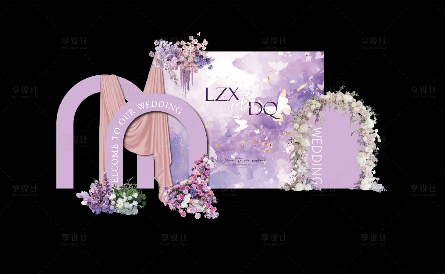 源文件下载【享设计】搜索编号：48470036096553597【紫色浪漫婚礼美陈装饰】