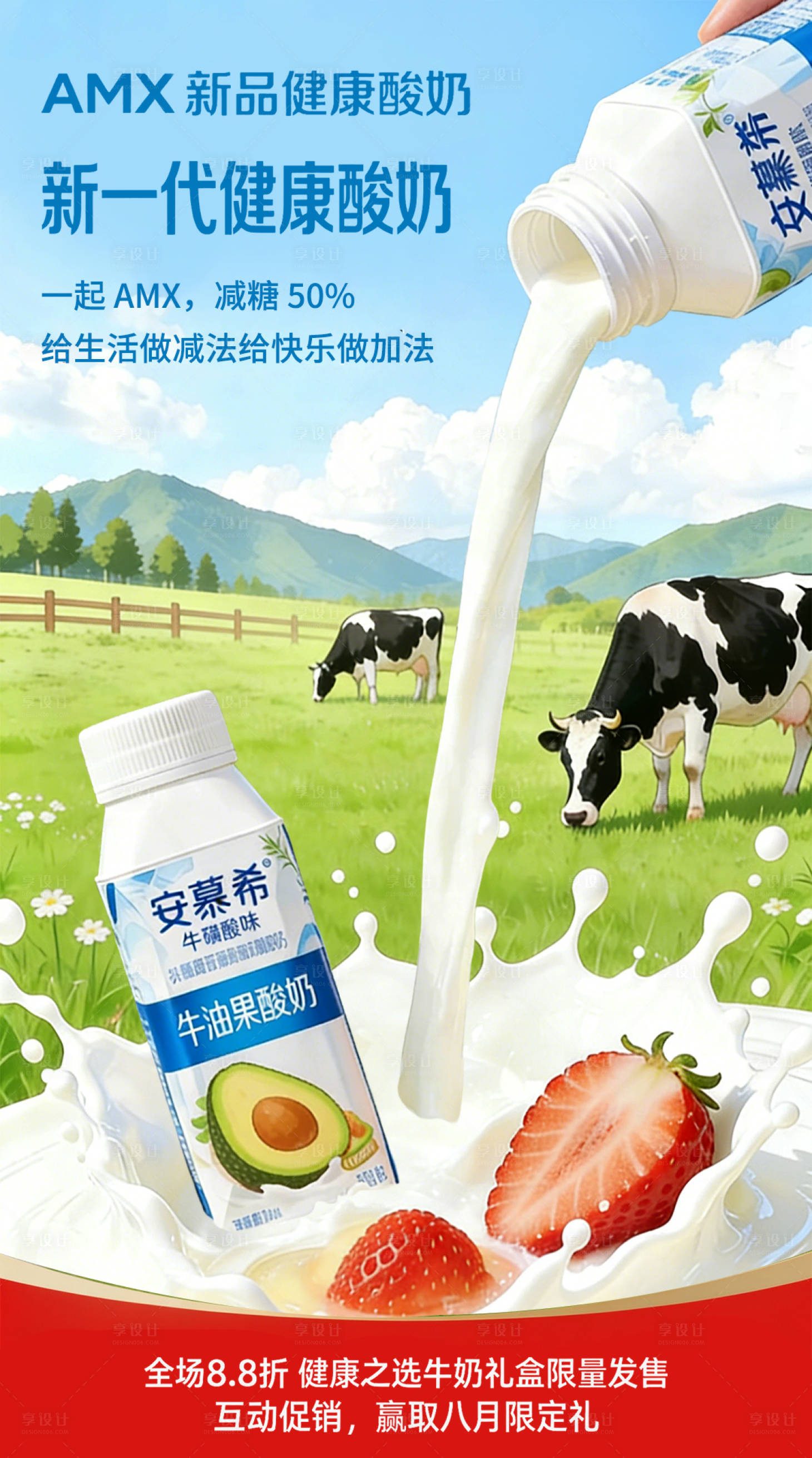 源文件下载【享设计】搜索编号：72050035681139615【牛奶营销海报】