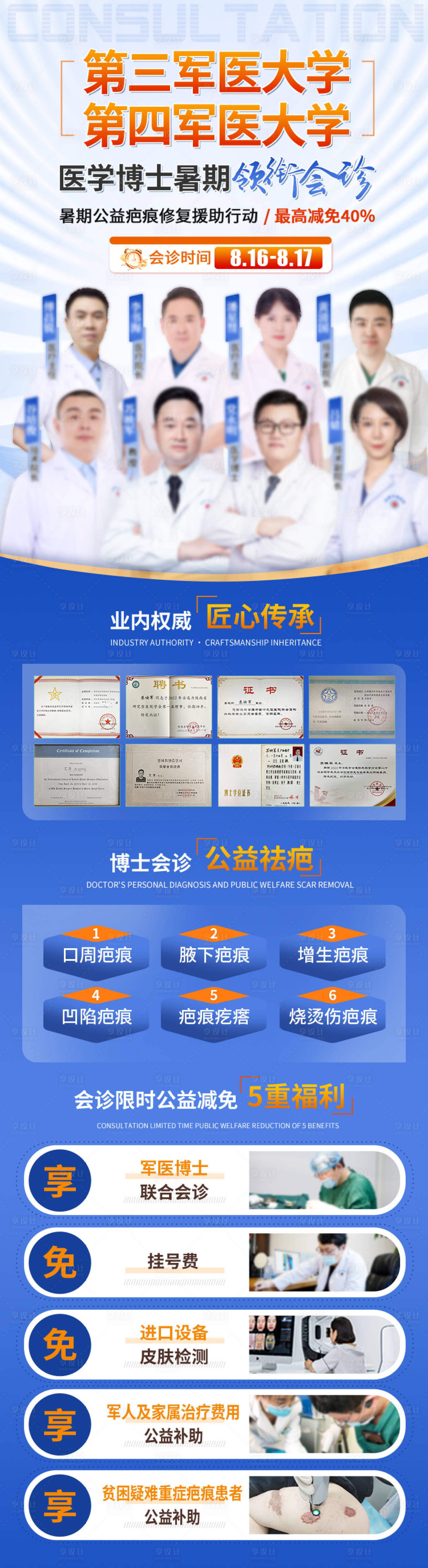 源文件下载【享设计】搜索编号：14050036141025345【疤痕医生介绍蓝色会诊海报】